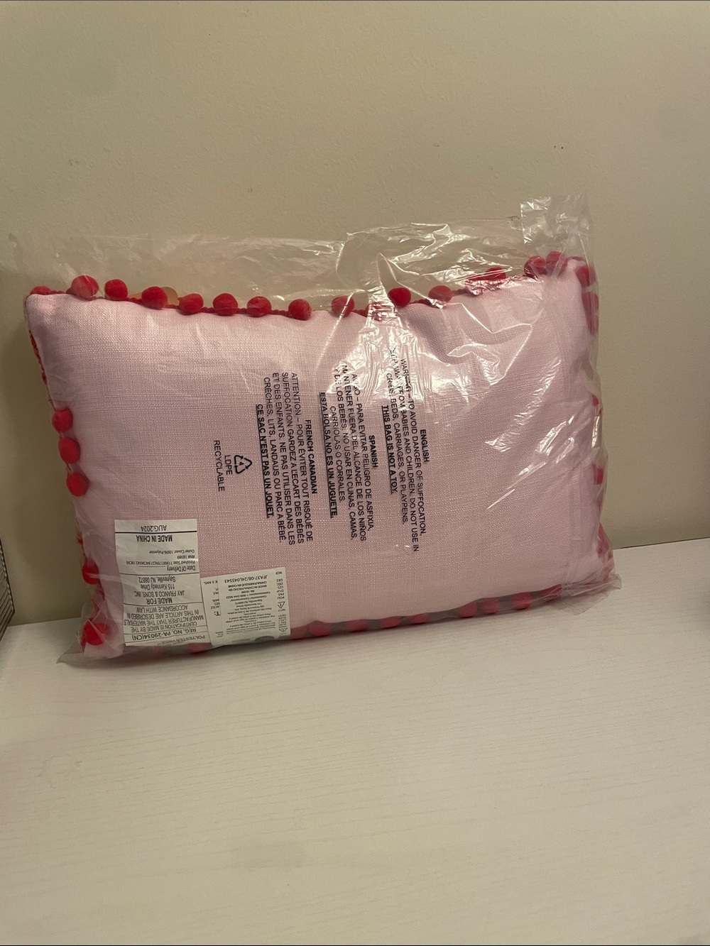 Sanrio Pink Holiday Character Pillow with Red Pom Trim - Picture 2 of 2